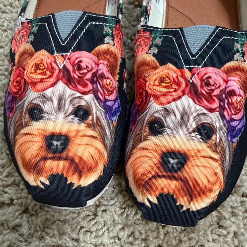 Groove Bags Custom Kicks Yorkshire Terrier Floral Slip On Canvas Flats - Picture 4 of 9